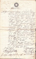 A3096N Contract de &icirc;mprumut bani urmat de contract de v&acirc;nzare a păm&acirc;ntului zălogit ca urmare a neplății, 1852, Baia Mare, Maramureș, limba maghiară