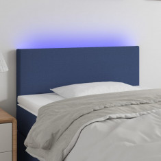 vidaXL Tăblie de pat cu LED, albastru, 90x5x78/88 cm, textil foto