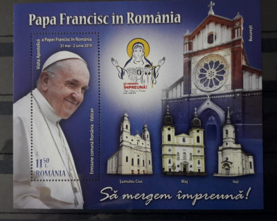 timbru vizita Papa Francisc in Romania, Bloc 2019,nestampilat foto