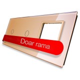 Panou din sticla Livolo VL-P701/01/E-6A, auriu, pentru 2 x intrerupator simplu cu touch + 1 x rama priza simpla