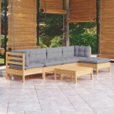vidaXL Set mobilier grădină cu perne gri, 6 piese, lemn de pin 3096363