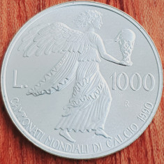 828 San Marino 1000 Lire 1990 World Cup, Italy km 247 UNC argint