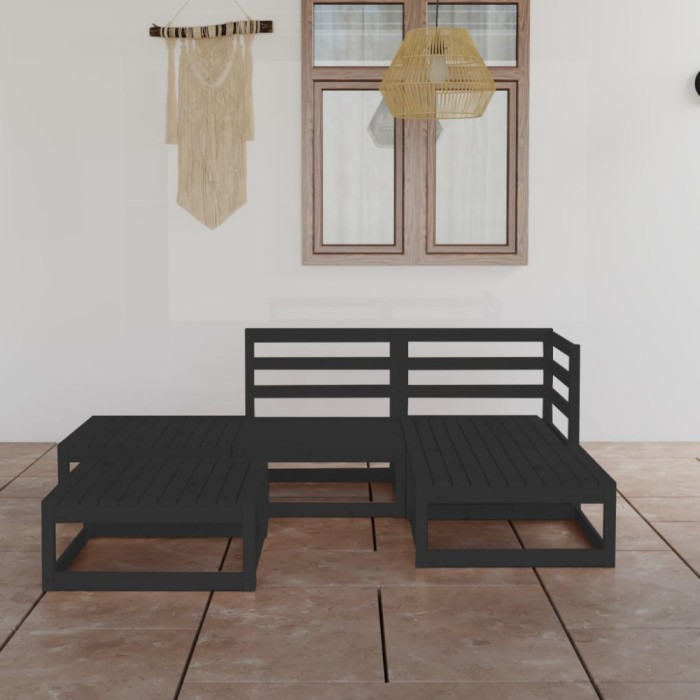 Gossi set mobilier de gradina, 5 piese, negru, lemn masiv de pin