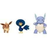 Set 3 Mini Figurine Articulate Pokemon - Eevee 01, Murkrow, Wartortle W21, Jazwares Toys