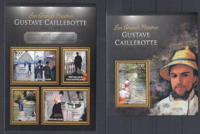 R.Centrafricana - Pictura - GUSTAVE CAILLEBOTTE - BL + KB - MNH - MI. 30 Eur. foto