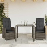 VidaXL Set bistro de grădină cu perne, 3 piese, gri, poliratan