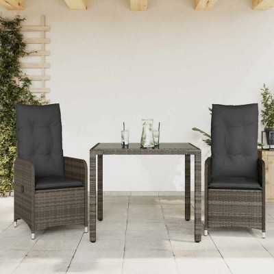 vidaXL Set bistro de grădină cu perne, 3 piese, gri, poliratan 3277031 foto