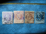4 Timbre Romania Vulturi 1885 Carol I : 3 , 10 , 15, 25 bani , stampilat