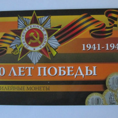 Rusia set 3 monede comemorative WWII 10 Ruble 2015 UNC in folder