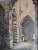 Stradă din Damasc, acuarelă veche semnată P. Scorţesco, Peisaje, Acuarela, Realism