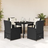 Cumpara ieftin Set mobilier de grădină cu perne, 5 piese, negru, poliratan