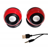 Cumpara ieftin Boxe stereo 2.0, design Globe, 2x 3W, alimentare USB, conectare jack 3.5mm, rosii