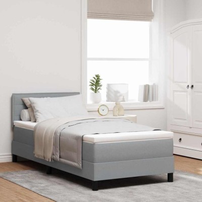 vidaXL Pat boxspring cu saltea Gri deschis 100 x 200 cm țesătură 3338587 foto