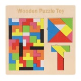 Cumpara ieftin Puzzle Montessori multicolor 37 piese din lemn, 3D, joc educativ 3 in 1 pentru dezvoltarea logicii, creativitatii si coordonarii, 3 ani+