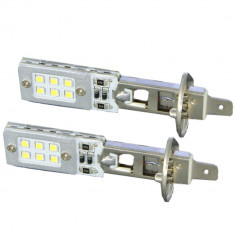 Set Becuri LED H1 cu 12 SMD Samsung pentru Proiectoare, Lumina Alba foto