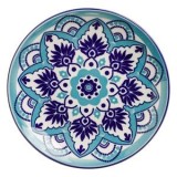 Farfurie din Porțelan Alb cu Model Tribal Albastru Turcoaz pentru Desert &Oslash;15cm, CMCLASS