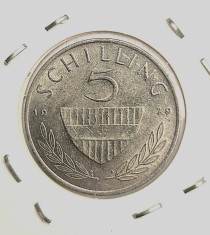 Austria 5 Schilling 1979 km # 2889a moneda cupru nichel