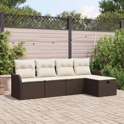vidaXL Set de canapele pentru grădină cu pernă 5 pcs Maro Rattan poli foto