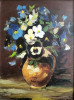 Marcel CHIŢAC (n. 1953)-"Vas de lut cu panseluţe sălbatice", pictură în ulei, Flori, Avangardism