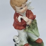 Baiat cu catel - Bibelou portelan german vintage Kowa Style - Hand Gemalt (pictat manual)