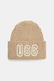 UGG căciulă din amestec de l&acirc;nă CHUNKY culoarea bej, 102345