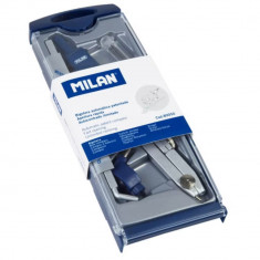 Trusa Compas Metalic MILAN cu Reglare Rapida, 4 Accesorii Incluse, Gri/Albastru