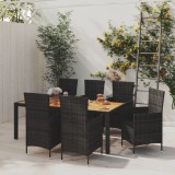 vidaXL Set mobilier de exterior cu perne, 7 piese, negru, poliratan 3094861