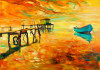 Tablou canvas Barca, mare, apus soare, pictura, 75 x 50 cm