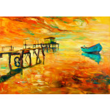 Tablou canvas Barca, mare, apus soare, pictura, 75 x 50 cm