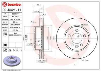 BREMBO 09.D421.11 PRIME LINE - UV Coated Disc frana foto