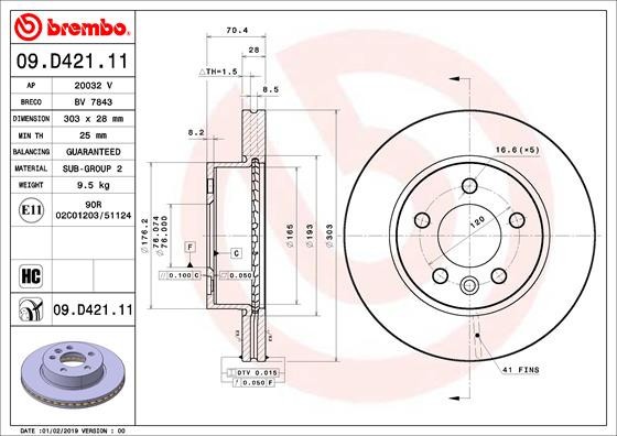 BREMBO 09.D421.11 PRIME LINE - UV Coated Disc frana