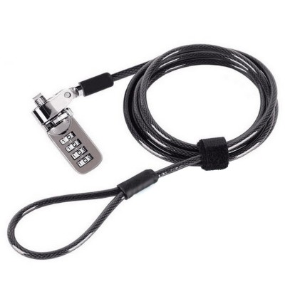 Cablu de securitate cu cifru, oscilatie 90&amp;deg;, lock 6.3 mm, forma T, pentru laptop, accesorii birou, Gri Inchis foto