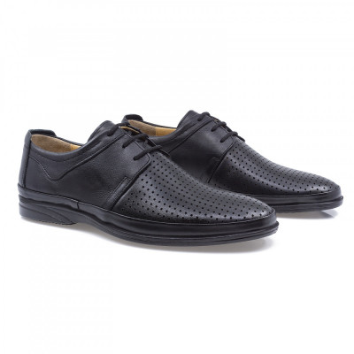 Pantofi barbati, Goretti, B28-650-7, casual, piele naturala, negru foto