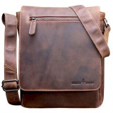 Greenwood&reg; Lutz: Geanta de umar barbati din piele naturala vintage, 21x26x8 cm