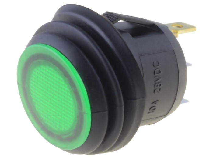 Comutator Rocker verde, LED, IP65