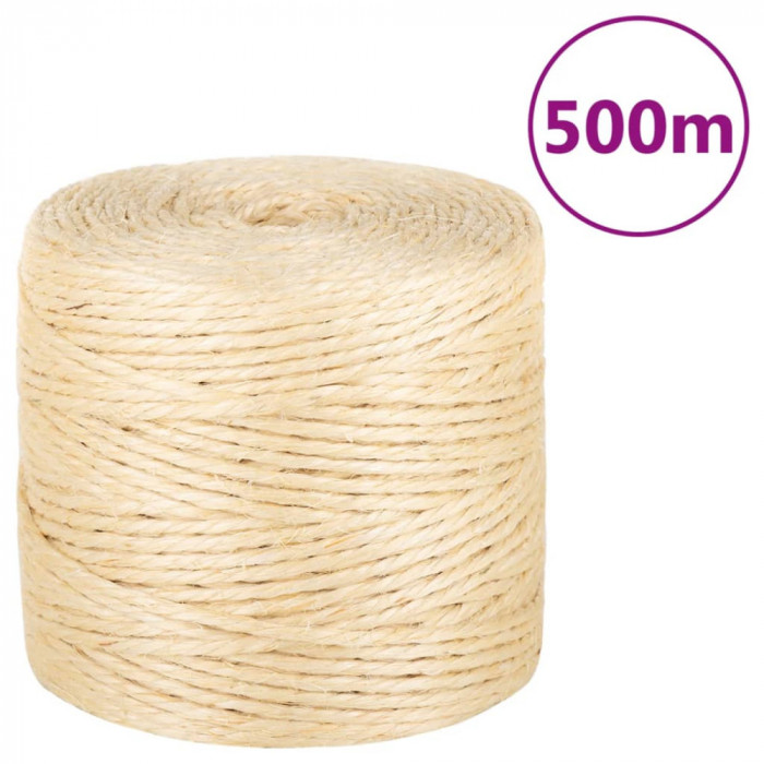vidaXL Fr&acirc;nghie, 500 m, sisal 100%, 4 mm