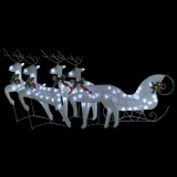 Decoratiune de Craciun cu reni&amp;sanie 100 LED-uri alb exterior