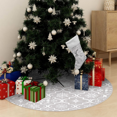 vidaXL Covor fustă de brad Crăciun cu șosetă, alb, 122 cm, țesătură foto