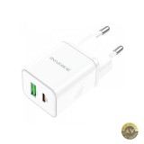 Incarcator Retea Borofone BN7 20W 3A 1 x USB-A - 1 x USB-C Alb