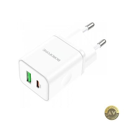 Incarcator Retea Borofone BN7 20W 3A 1 x USB-A - 1 x USB-C Alb foto
