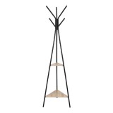 Cuier metalic tip pom KL Coly, 6 agatatori, de podea, cu spatiu depozitare, negru natur