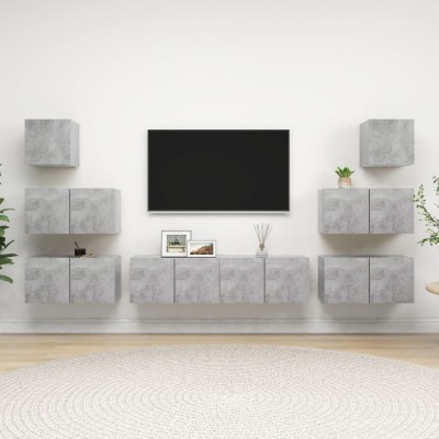 Gossi set de dulapuri tv, 8 piese, gri beton, lemn prelucrat foto