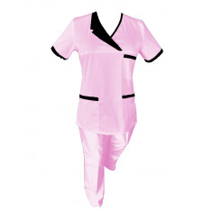 Costum Medical Pe Stil, Roz deschis cu Elastan Cu Paspoal si Garnitură neagra, Model Nicoleta - 4XL, 4XL