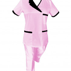 Costum Medical Pe Stil, Roz deschis cu Elastan Cu Paspoal si Garnitură neagra, Model Nicoleta - XS, XS