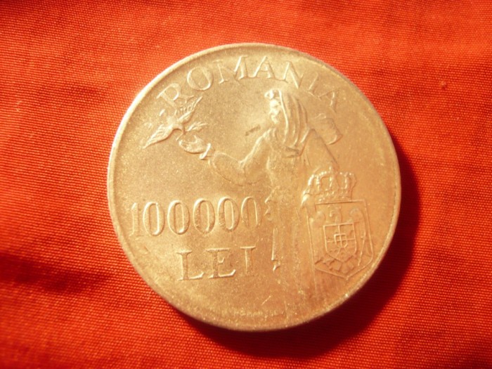 Moneda 100 000 lei 1946 Mihai I , argint , cal. F.Buna Pacea