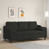 VidaXL Canapea cu 3 locuri cu pernuțe, negru, 180 cm, textil 3200857