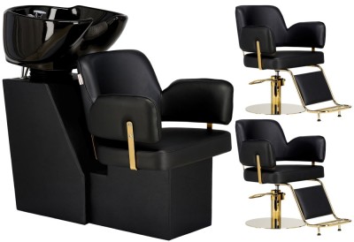 Set profesional Scafă unitate de spălare Austin cu 2 x scaune coafor hidraulice piele ecologică și bol ceramic foto