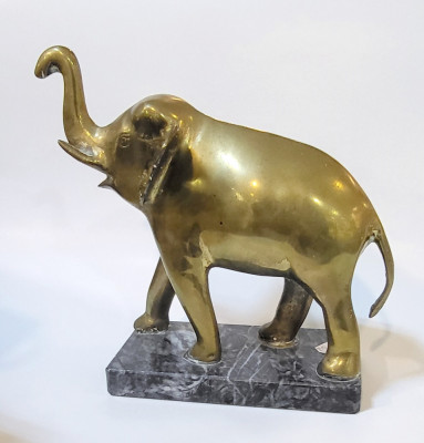 Statuetă bronz reprezentare elefant montat pe placă de marmură foto