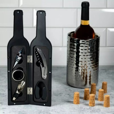 Set accesorii pentru vin, 5 elemente, husa tip sticla, Kinghoff foto