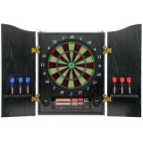 SPORTNOW Tablă de darts electronică E cu uși, aspect lemn, afișaj LED, anunțuri vocale, 6 săgeți de darts, 24 v&acirc;rfuri de rezervă | Aosom Romania
